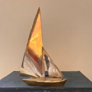Vintage Solid Brass Sailboat Decor/Paperweight